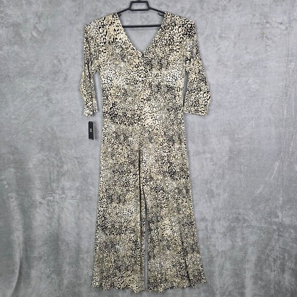 Womens Ciara Sun Woo Leopard Print Jumpsuit V Neck 3/4 Sleeves Polyester Size L - Picture 8 of 12